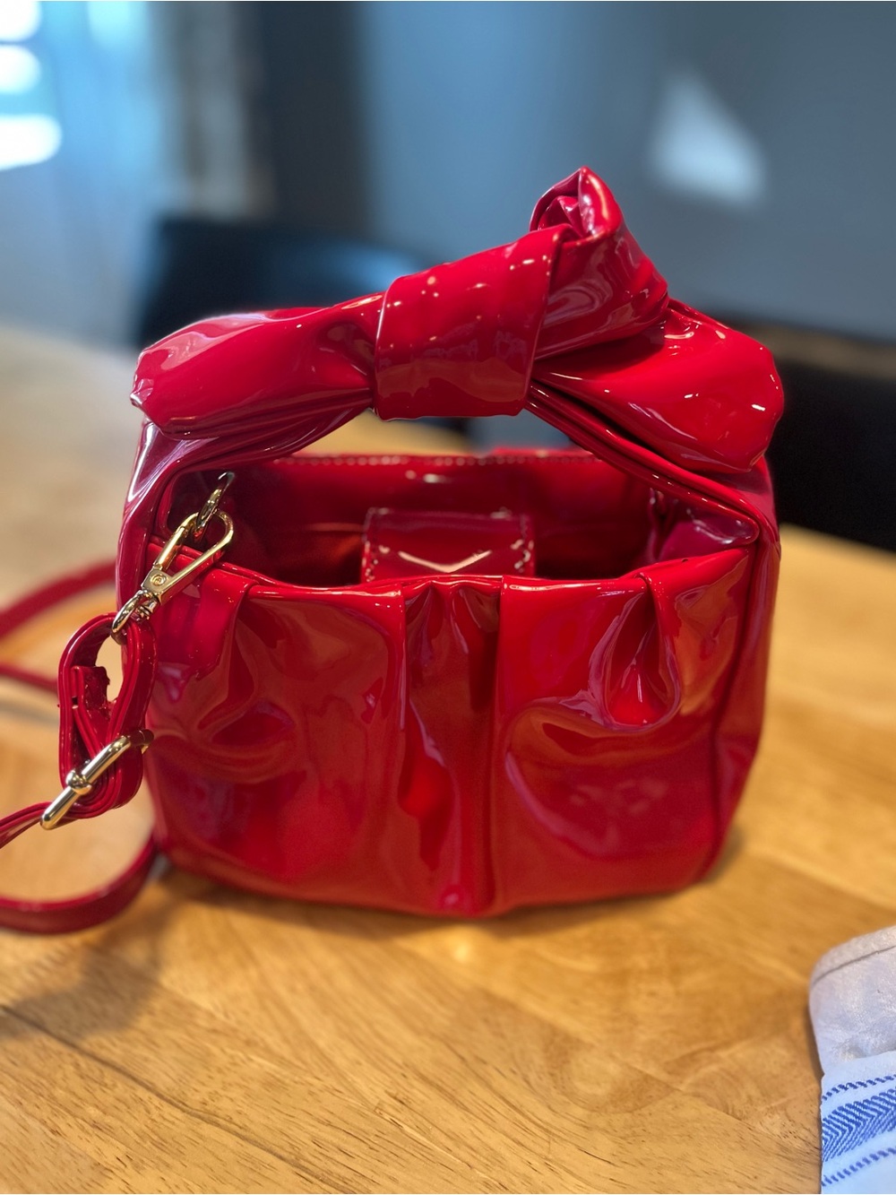 Anthropologie Red Patent Shoulder Bag with Bow Top